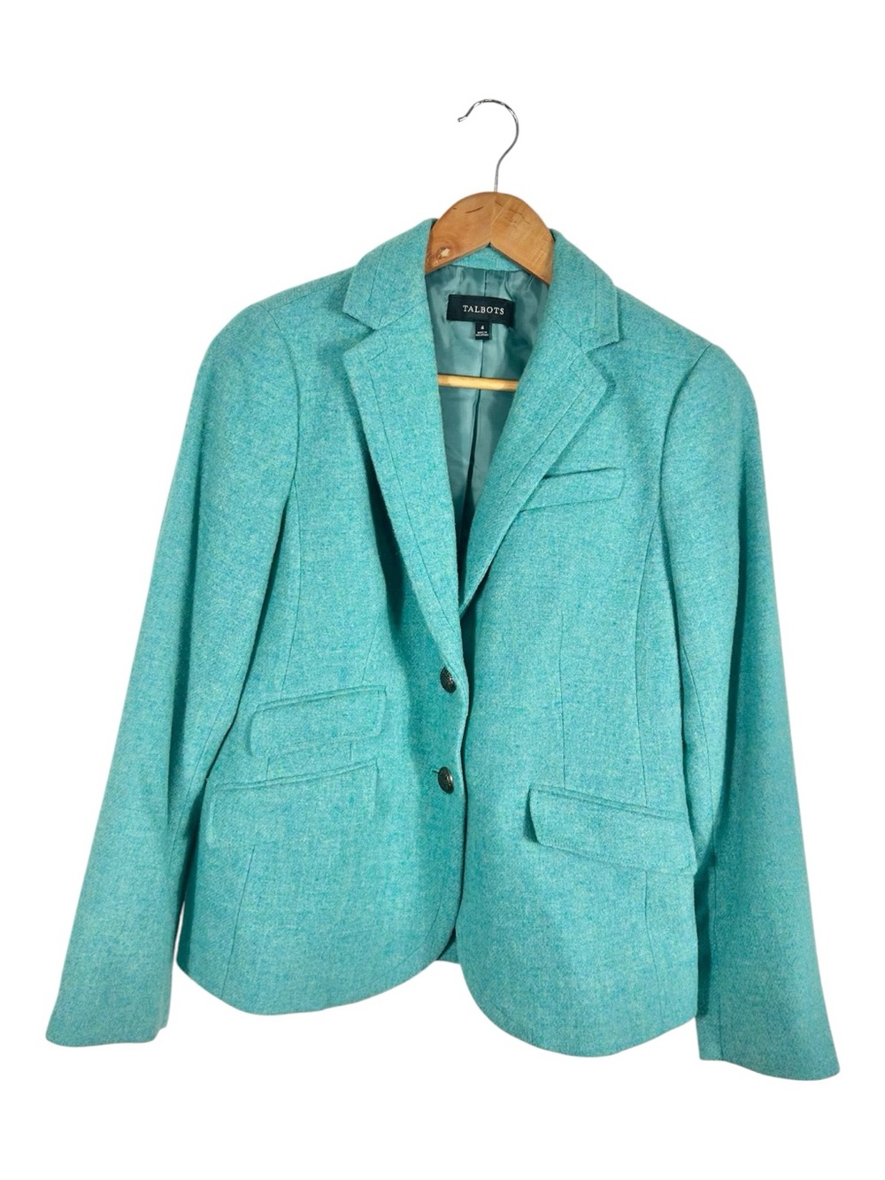 Talbots Teal Aqua Wool‎ Blend Blazer Size 4